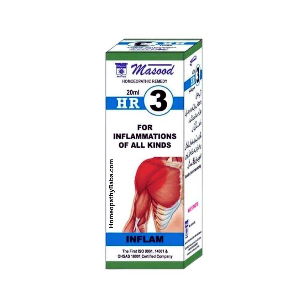 Dr. Masood HR 3 Inflam drops for inflammation support | Homeopathy Baba