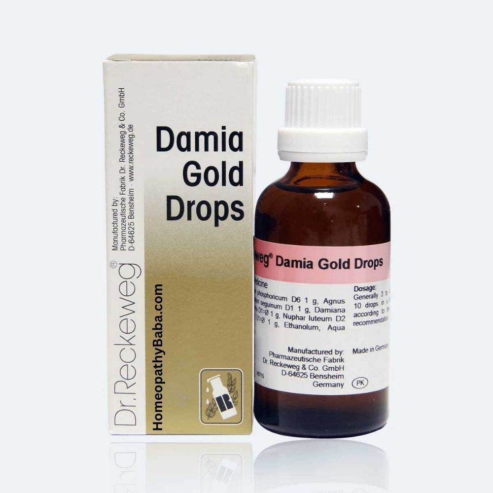Dr. Reckeweg Damia Gold drops for male vitality and performance | Homeopathy Baba
