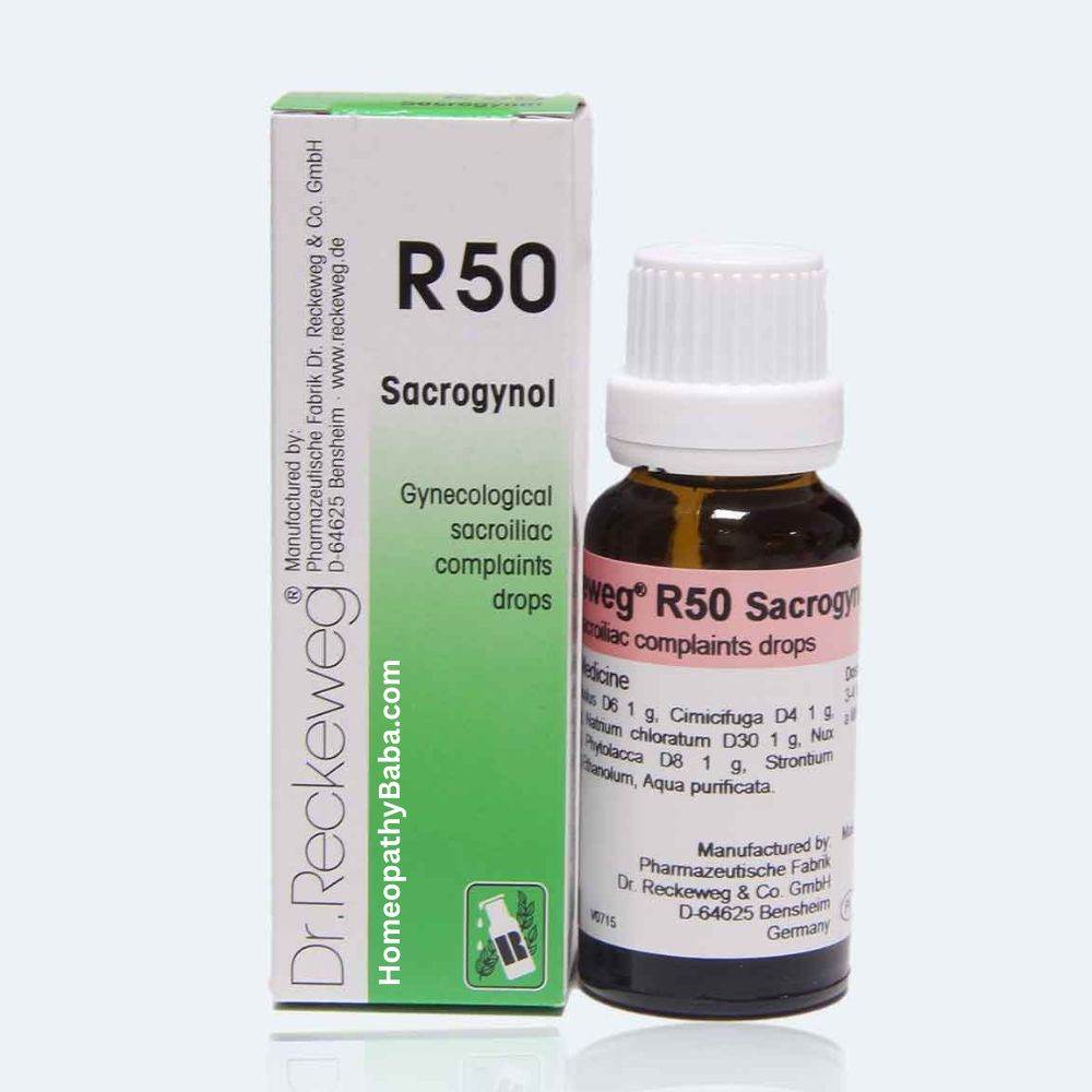 Dr. Reckeweg R50 Sacrogynol drops for female pelvic and back pain | Homeopathy Baba