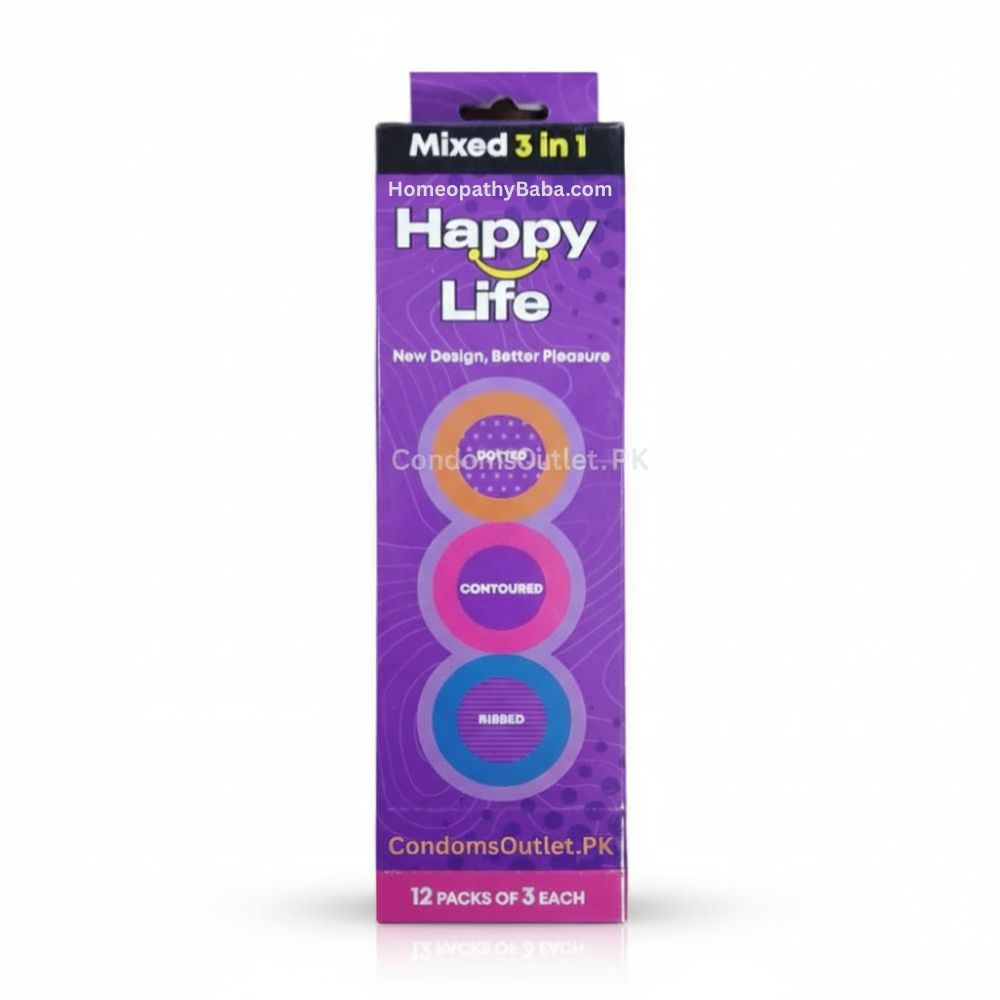 Happy Life Collection 3in1 Condoms | Contoured, Ribbed & Dotted - 36 Pack