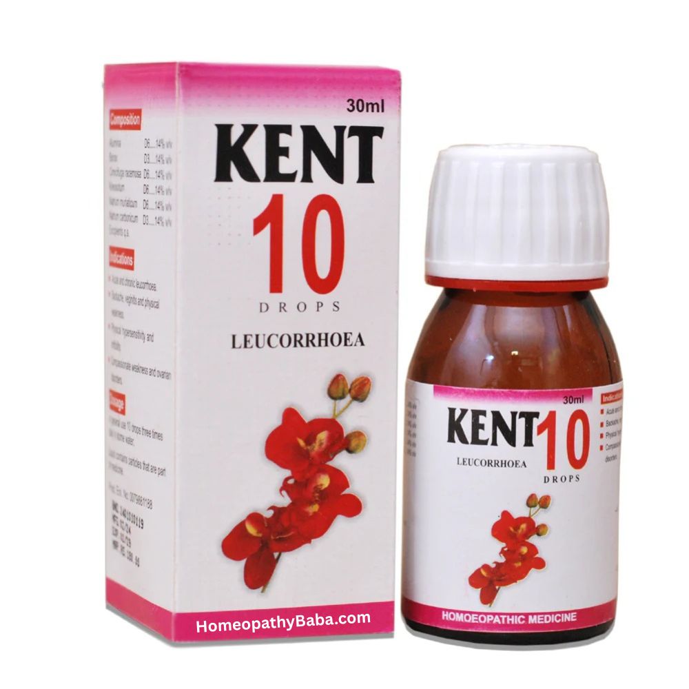 Kent 10 (Leucorrhoea) Drops for Women's Health Support | HomeopathyBaba.com