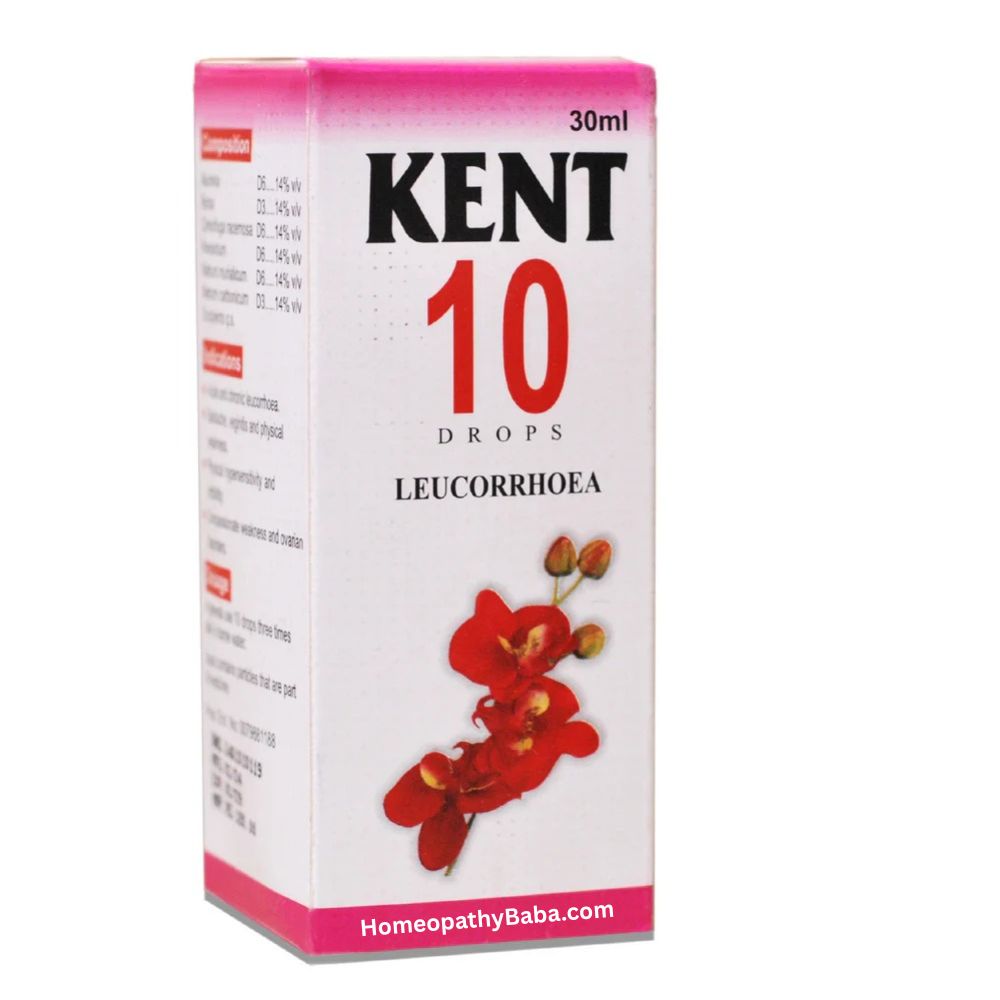 Kent 10 (Leucorrhoea) Drops for Women's Health Support | HomeopathyBaba.com