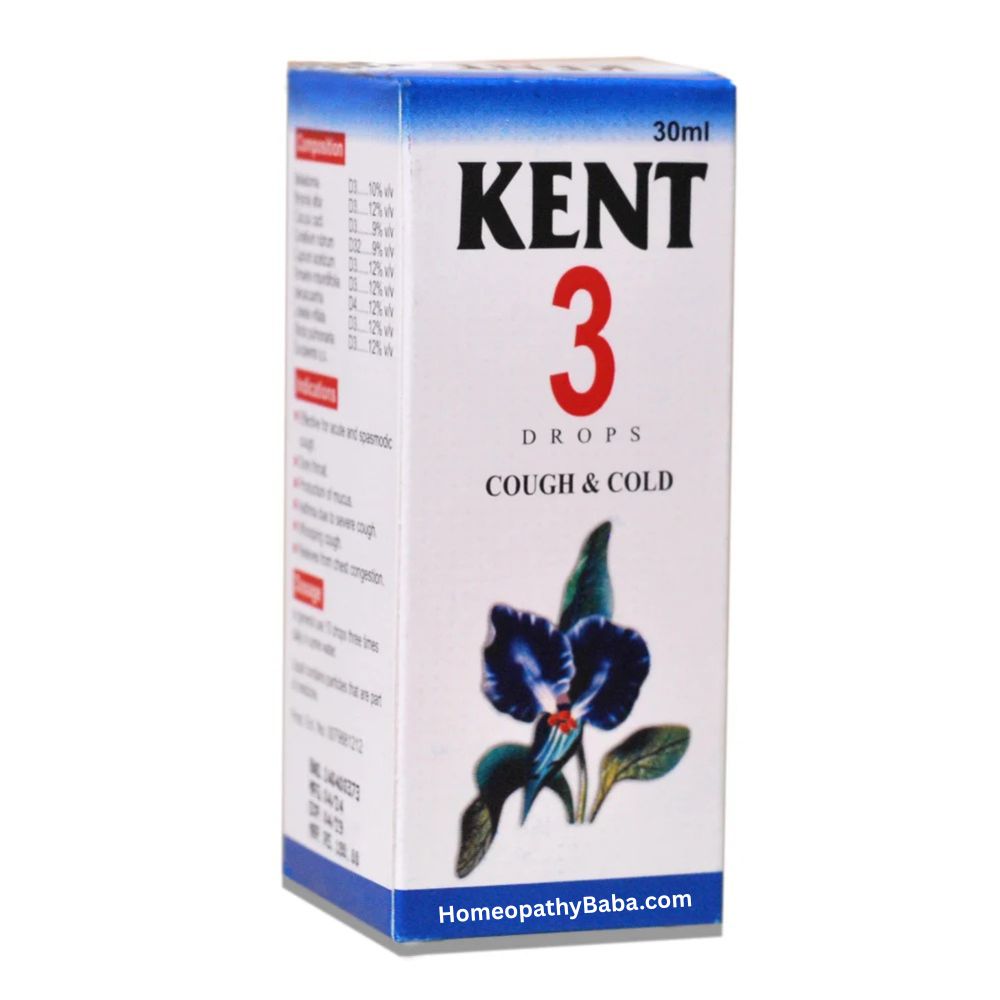 Kent 3 Drops for relieving cough, cold, and chest congestion | Homeopathy Baba