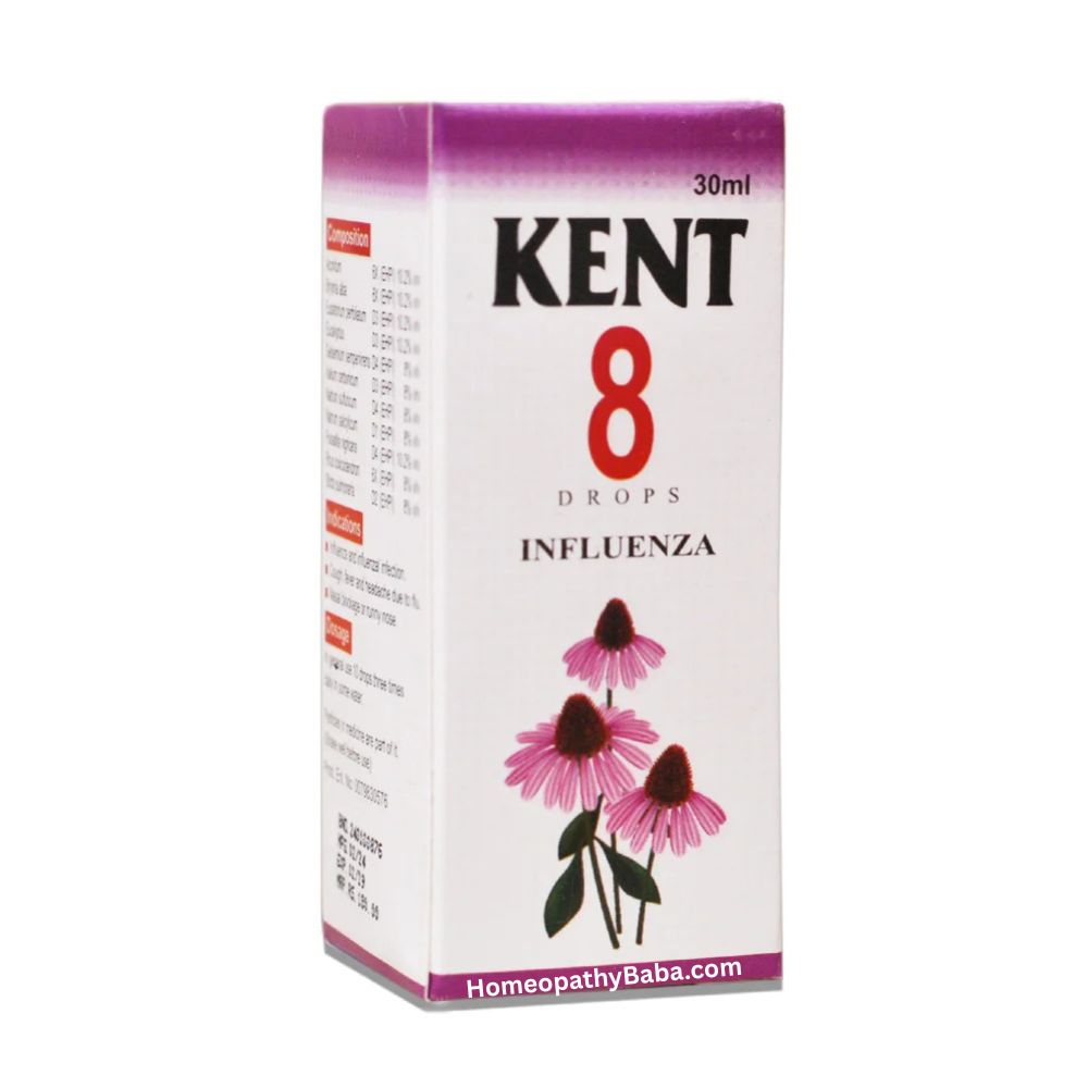 Kent 8 Drops for relief from flu-like symptoms, fever, and body aches | Homeopathy Baba