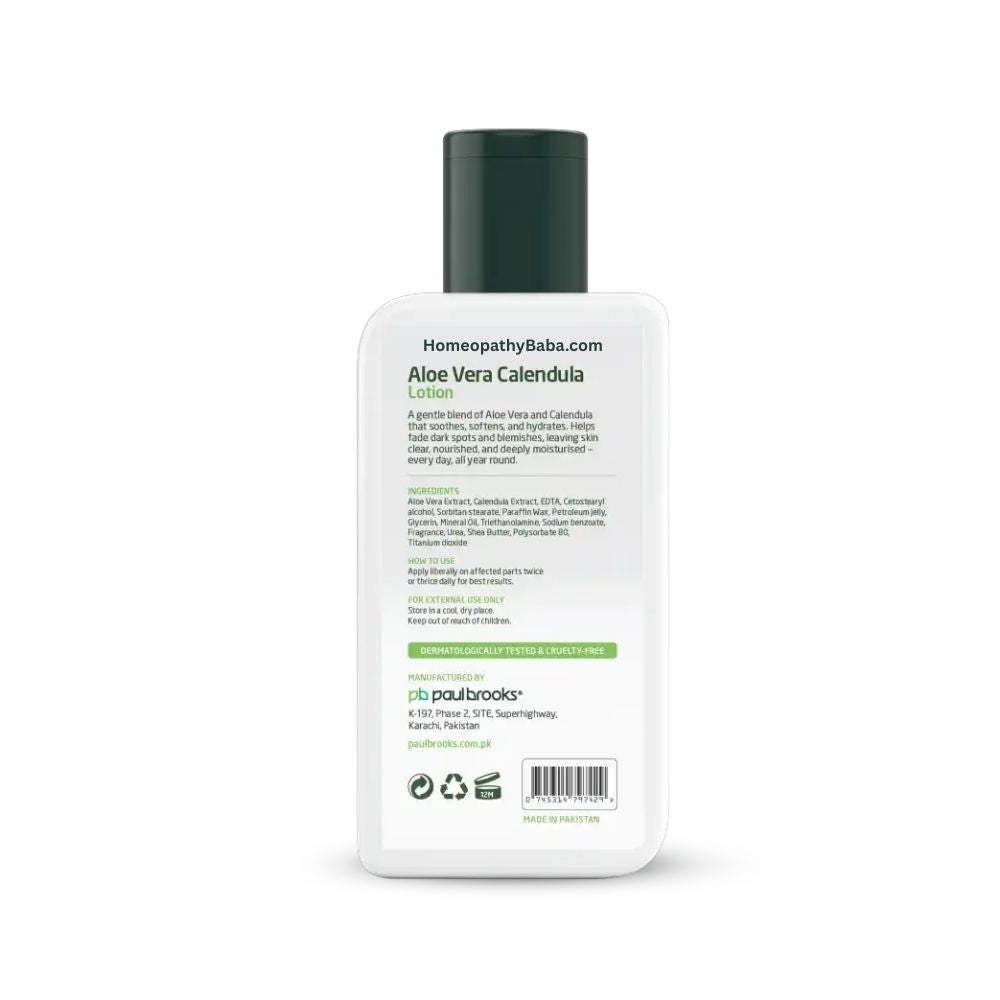 Bottle of Homeopathy Baba Aloe Vera Calendula Lotion on a white background