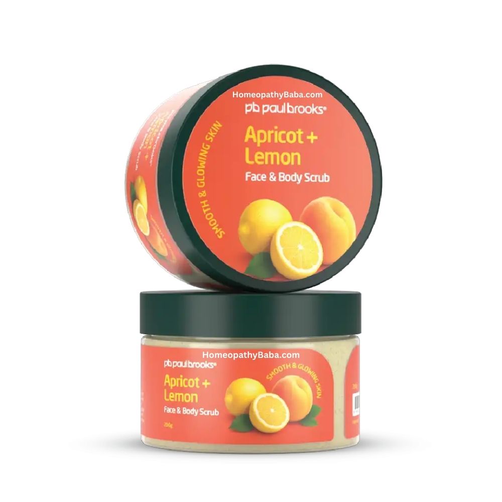 Two jars of Paul Brooks Apricot and Lemon Scrub by HomeopathyBaba on a white background