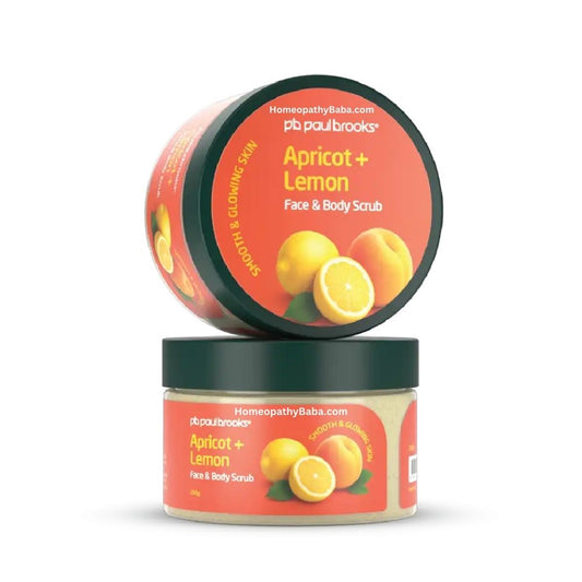 Two jars of Paul Brooks Apricot and Lemon Scrub by HomeopathyBaba on a white background