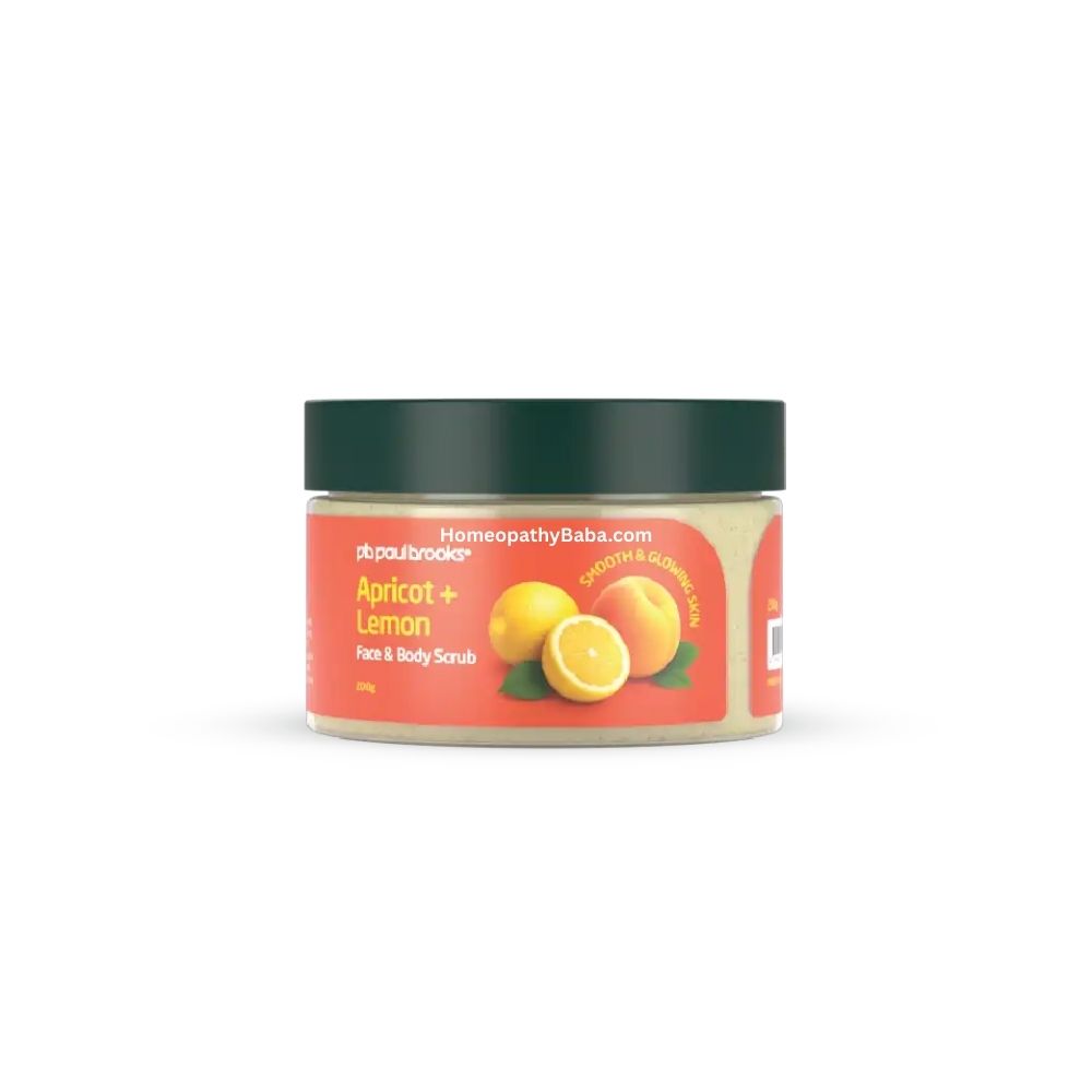 Jar of Paul Brooks Apricot and Lemon Scrub with visible branding on a white background