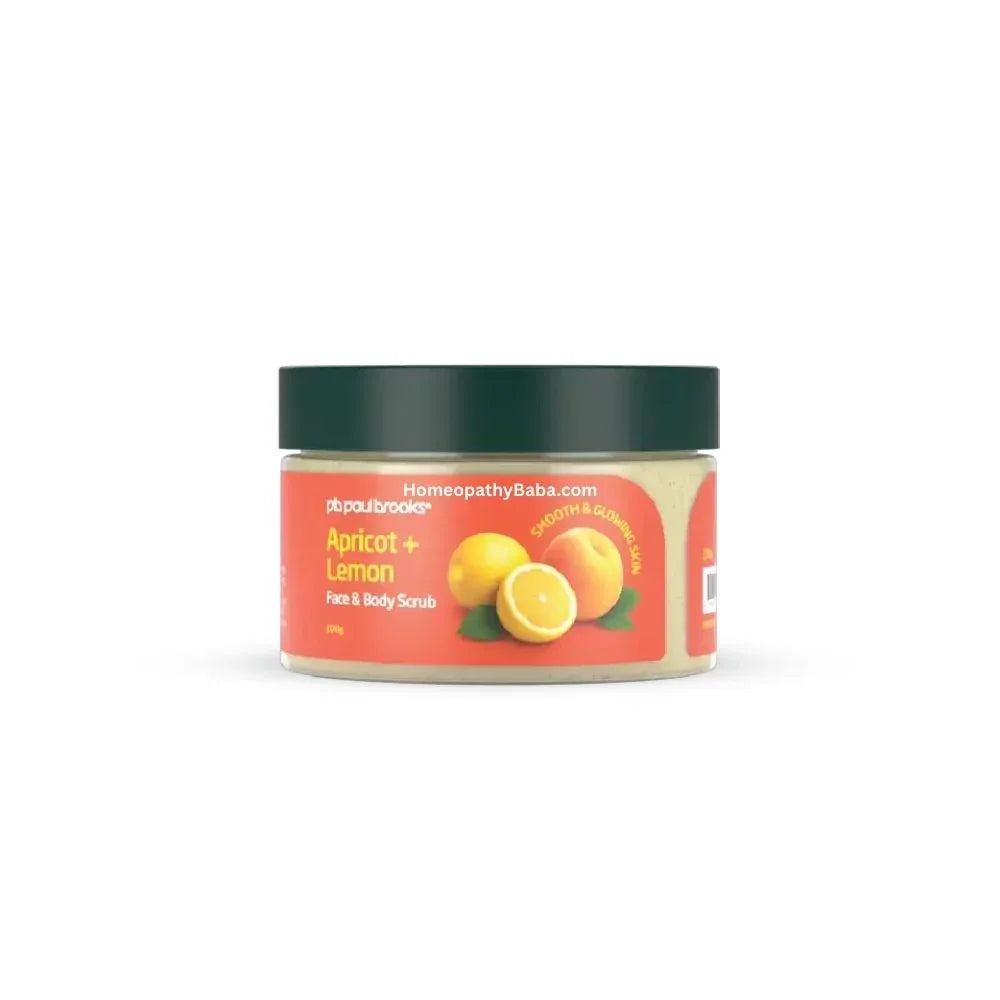 Jar of Paul Brooks Apricot and Lemon Scrub with visible branding on a white background