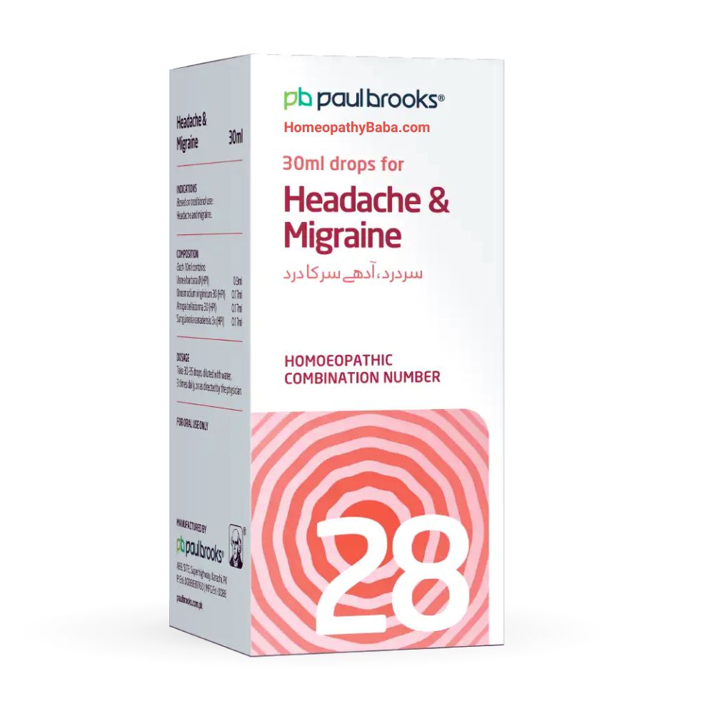 Paul Brooks Combination No 28 for Headache & Migraine Support | HomeopathyBaba.com