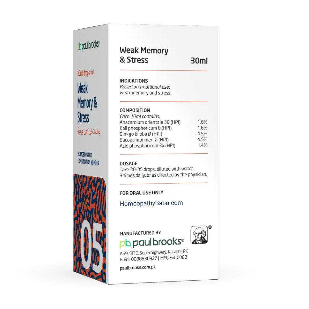 Paul Brooks Combination No 5 for Weak Memory & Stress | HomeopathyBaba.com