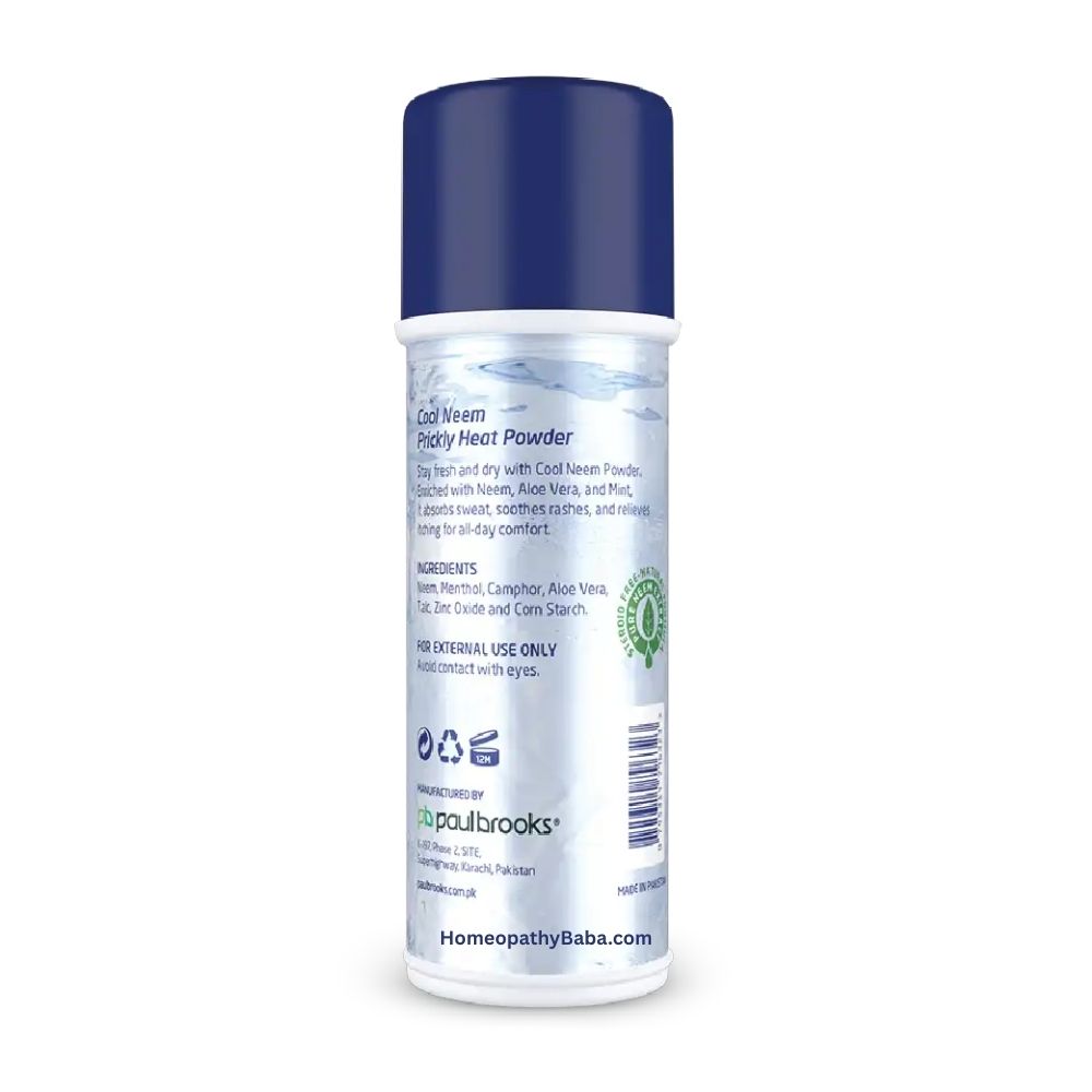 Paul Brooks Cool Neem Prickly Heat Powder for soothing skin irritation | Homeopathy Baba