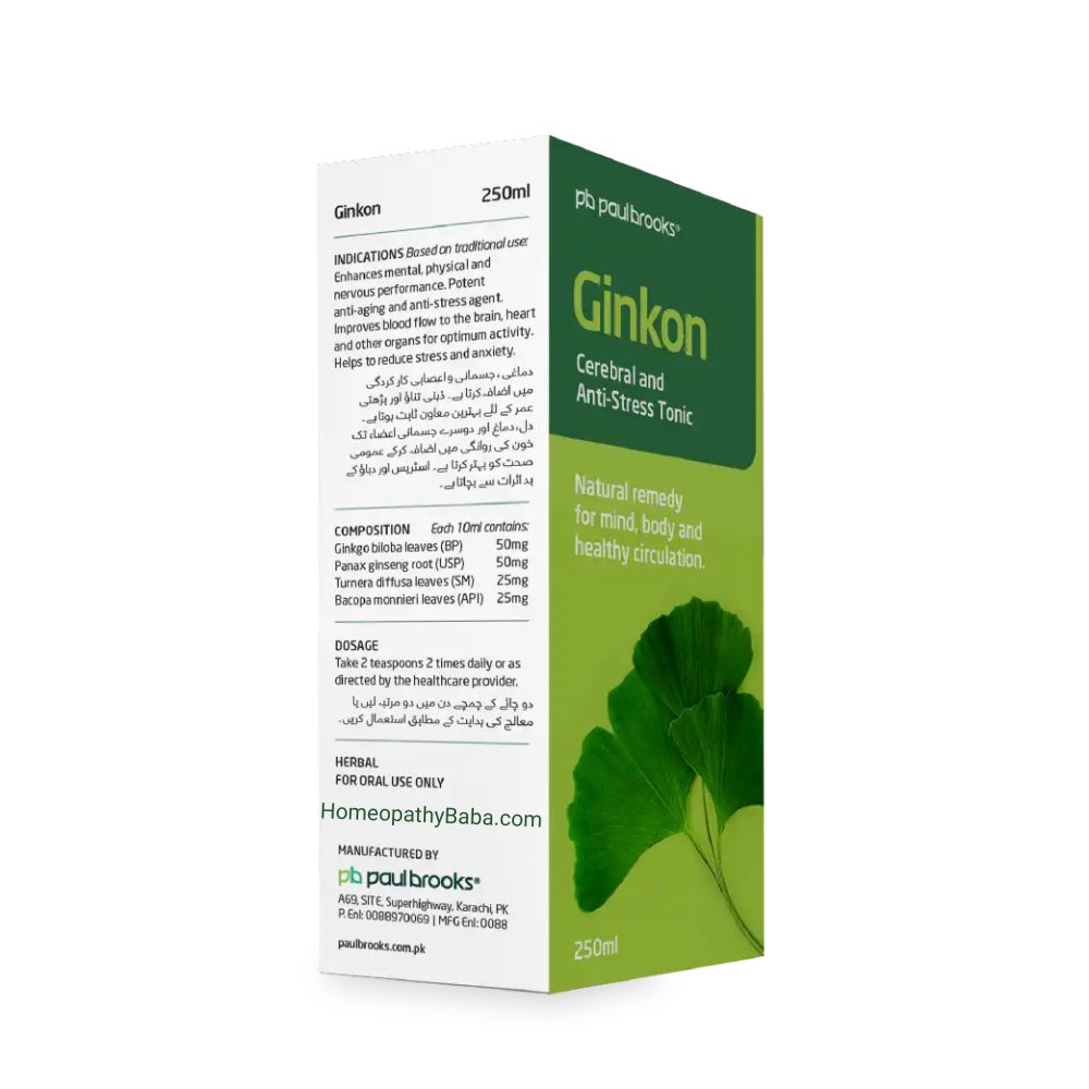 Paul Brooks Ginkon Tonic for Brain, Stress & Vitality | HomeopathyBaba.com