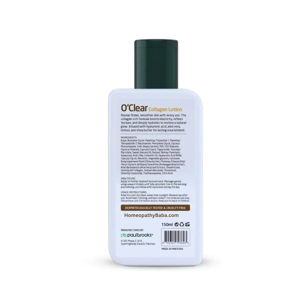 Paul Brooks OClear Collagen Lotion for firming skin and anti-aging benefits | Homeopathy Baba