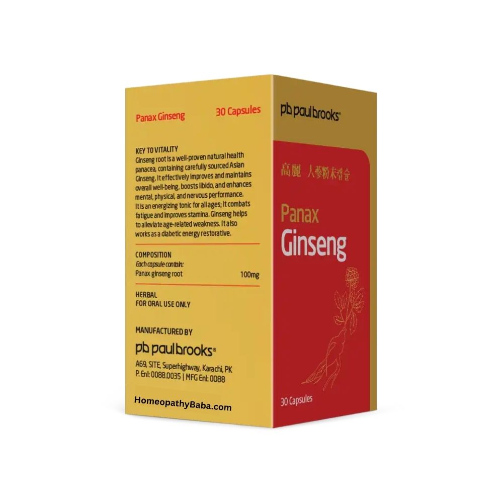 Paul Brooks Panax Ginseng Capsules for Energy & Performance | HomeopathyBaba.com