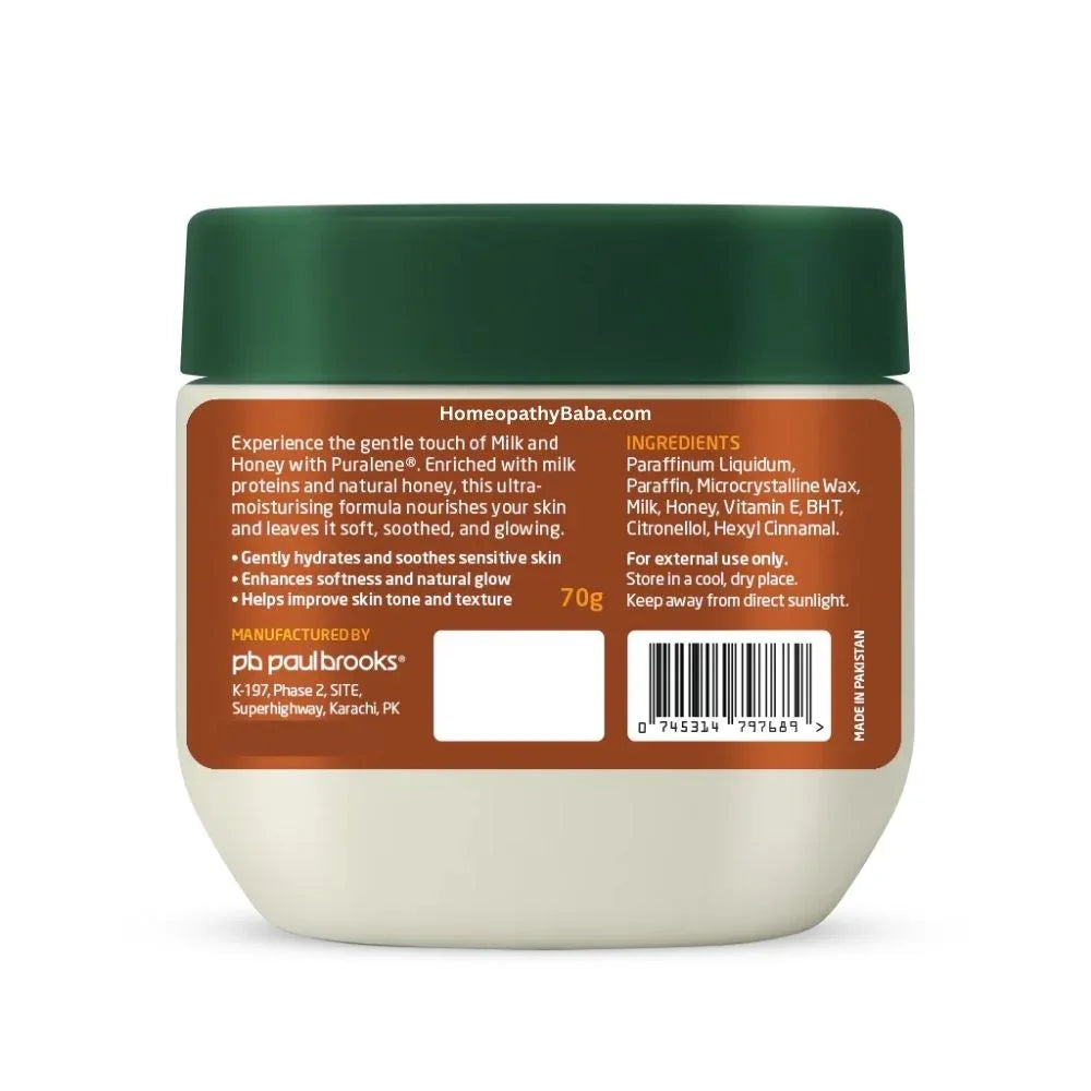 Paul Brooks Puralene Petroleum Jelly with Milk & Honey for soft, glowing skin | Homeopathy Baba