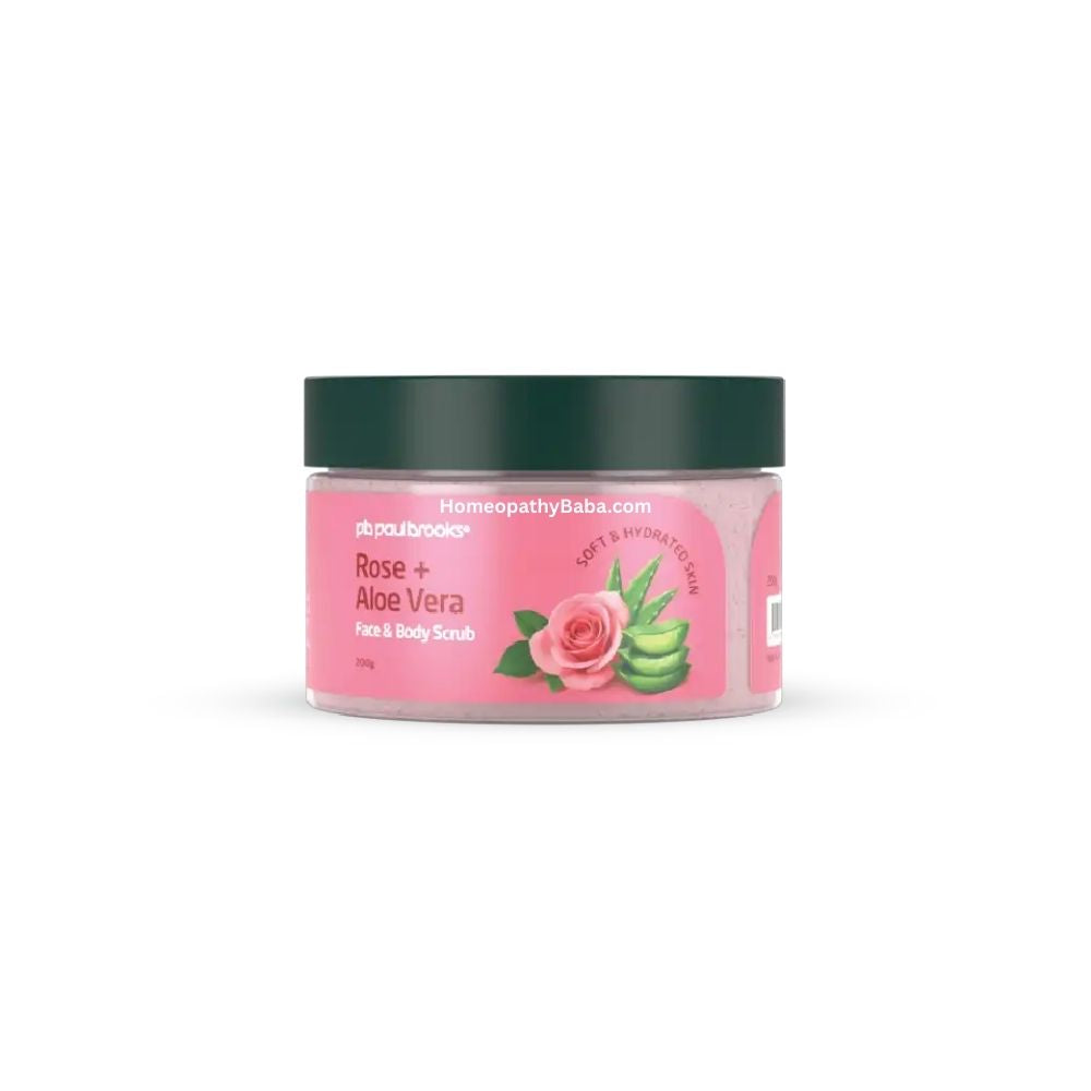Paul Brooks Rose + Aloe Vera Face and Body Scrub for soft, hydrated skin | Homeopathy Baba