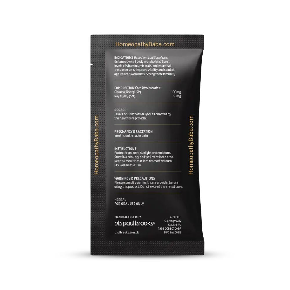 Paul Brooks Royal Jelly With Ginseng for Vitality & Immunity Sachet | HomeopathyBaba.com