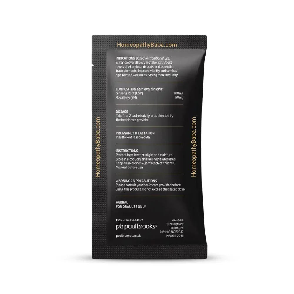 Paul Brooks Royal Jelly With Ginseng for Vitality & Immunity Sachet | HomeopathyBaba.com