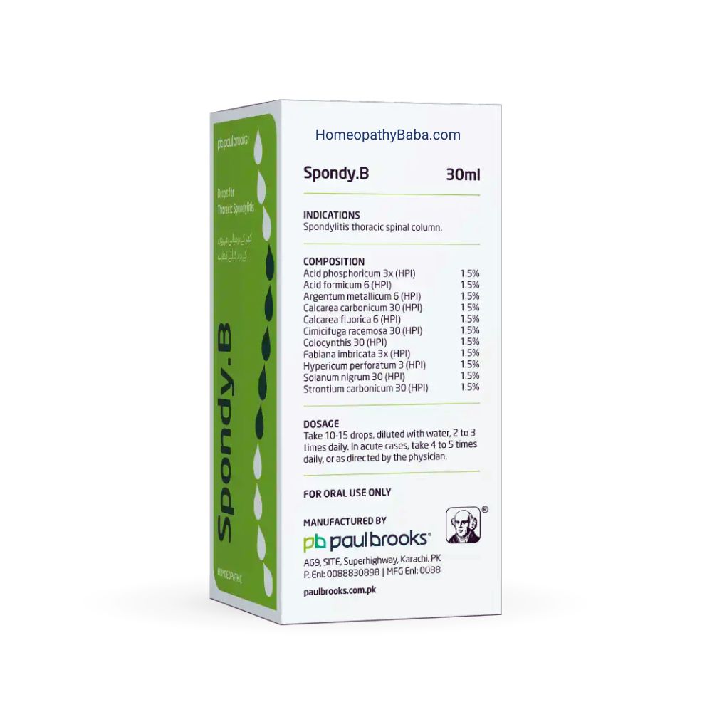 Paul Brooks Spondy B Drops for Thoracic Spondylitis & Back Pain | HomeopathyBaba.com