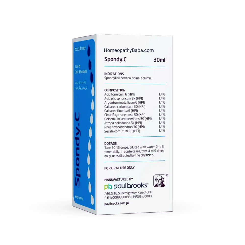Paul Brooks Spondy C Drops for Cervical Spondylitis & Neck Pain | HomeopathyBaba.com