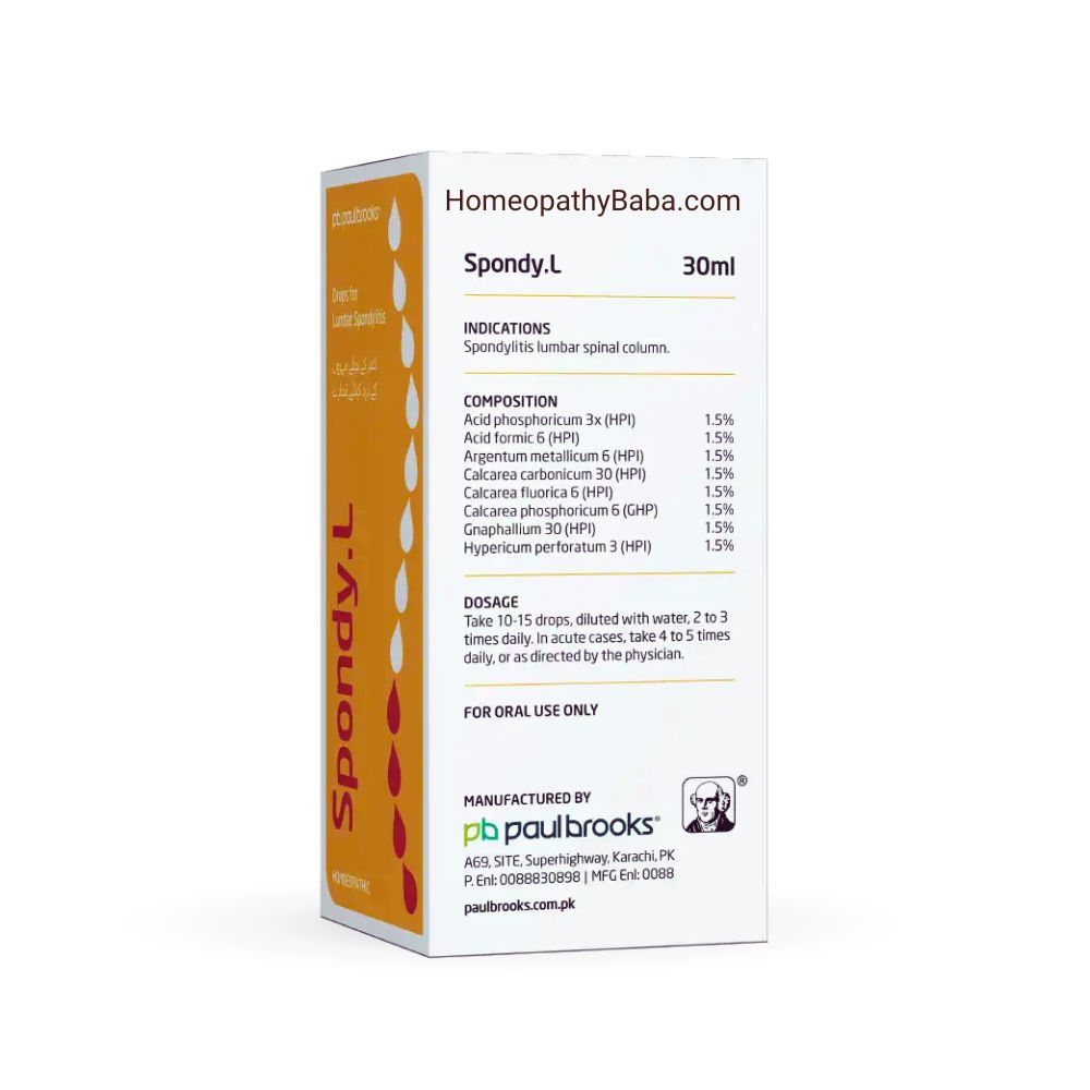 Paul Brooks Spondy L Drops for Lumbar Spondylitis & Lower Back Pain | HomeopathyBaba.com