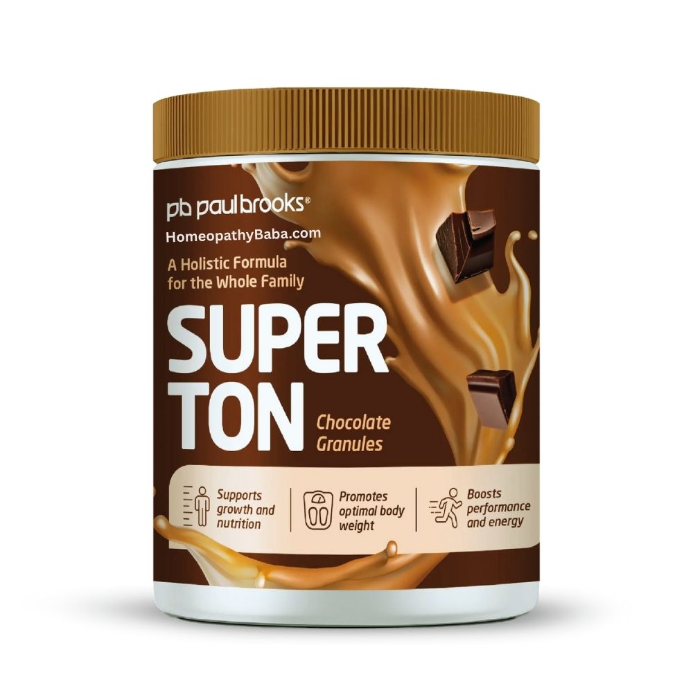 Jar of Paul Brooks Superton Chocolate Granules (Family Health Tonic) with visible branding on a white background