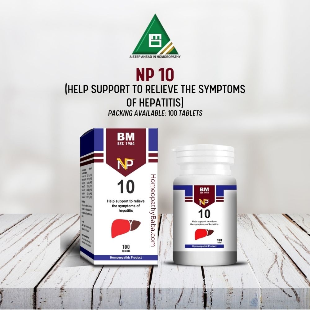 BM NP 10 supplement packaging on a wooden surface with a white background

