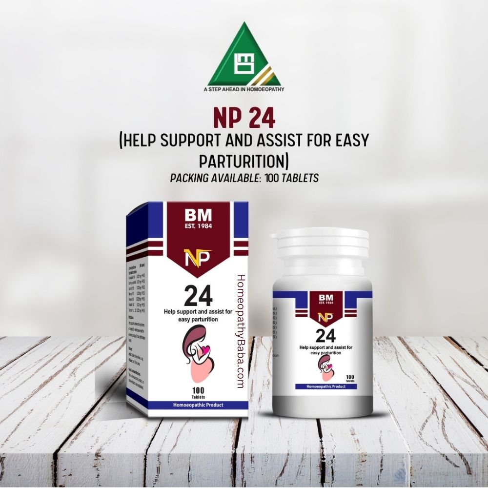 BM NP 24 product packaging on a wooden surface with a white background

