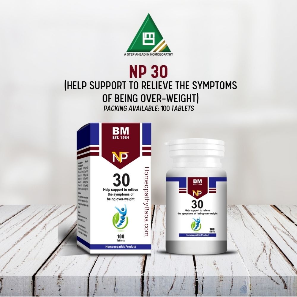 BM NP 30 supplement packaging on a wooden surface with a white background

