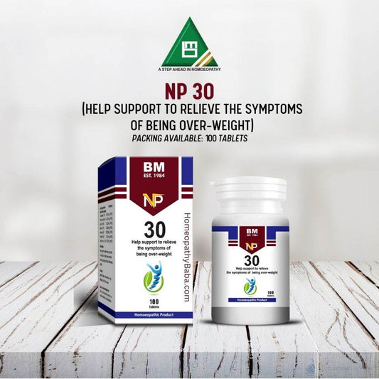 BM NP 30 supplement packaging on a wooden surface with a white background


