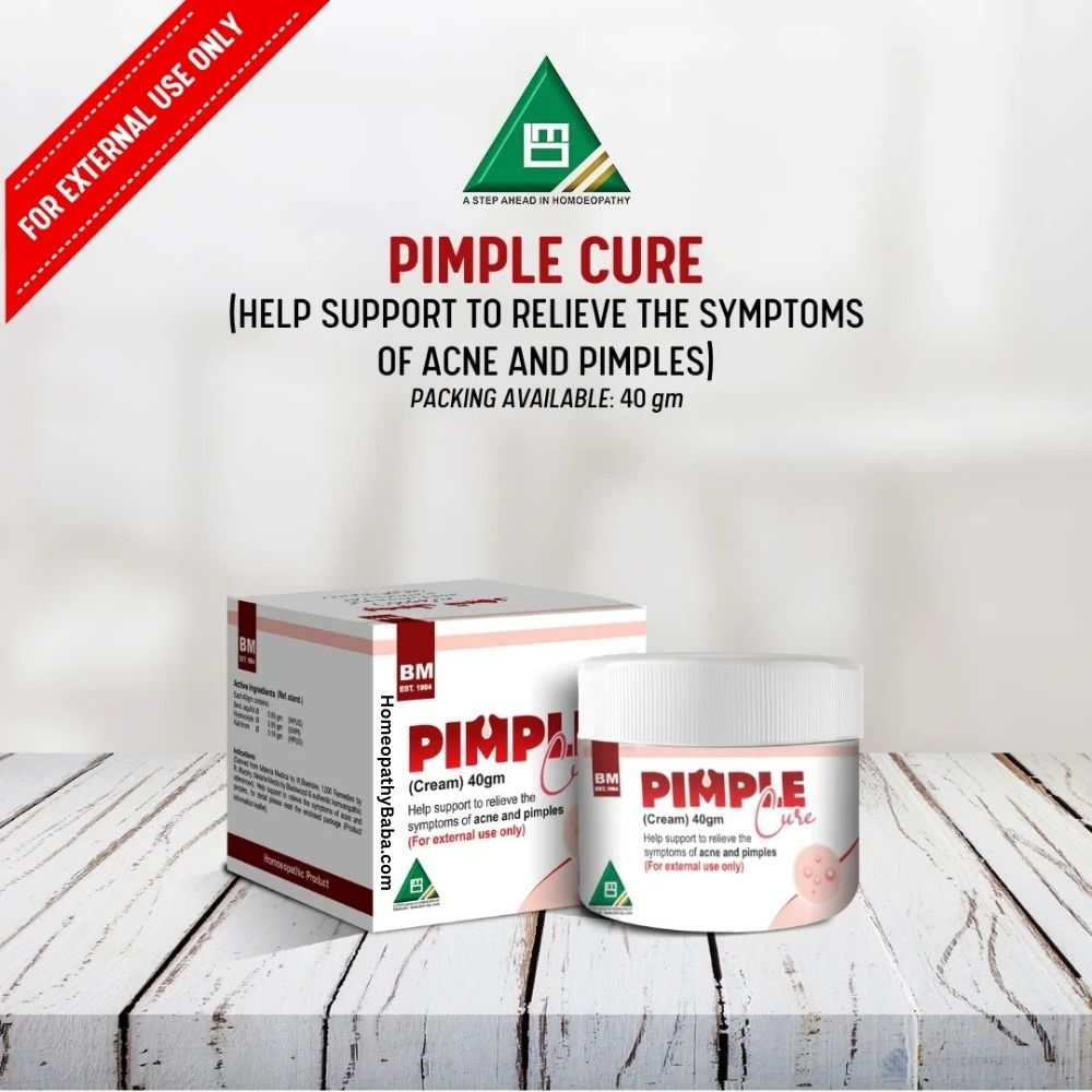 Pimple Cure packaging on a wooden surface with a white background

