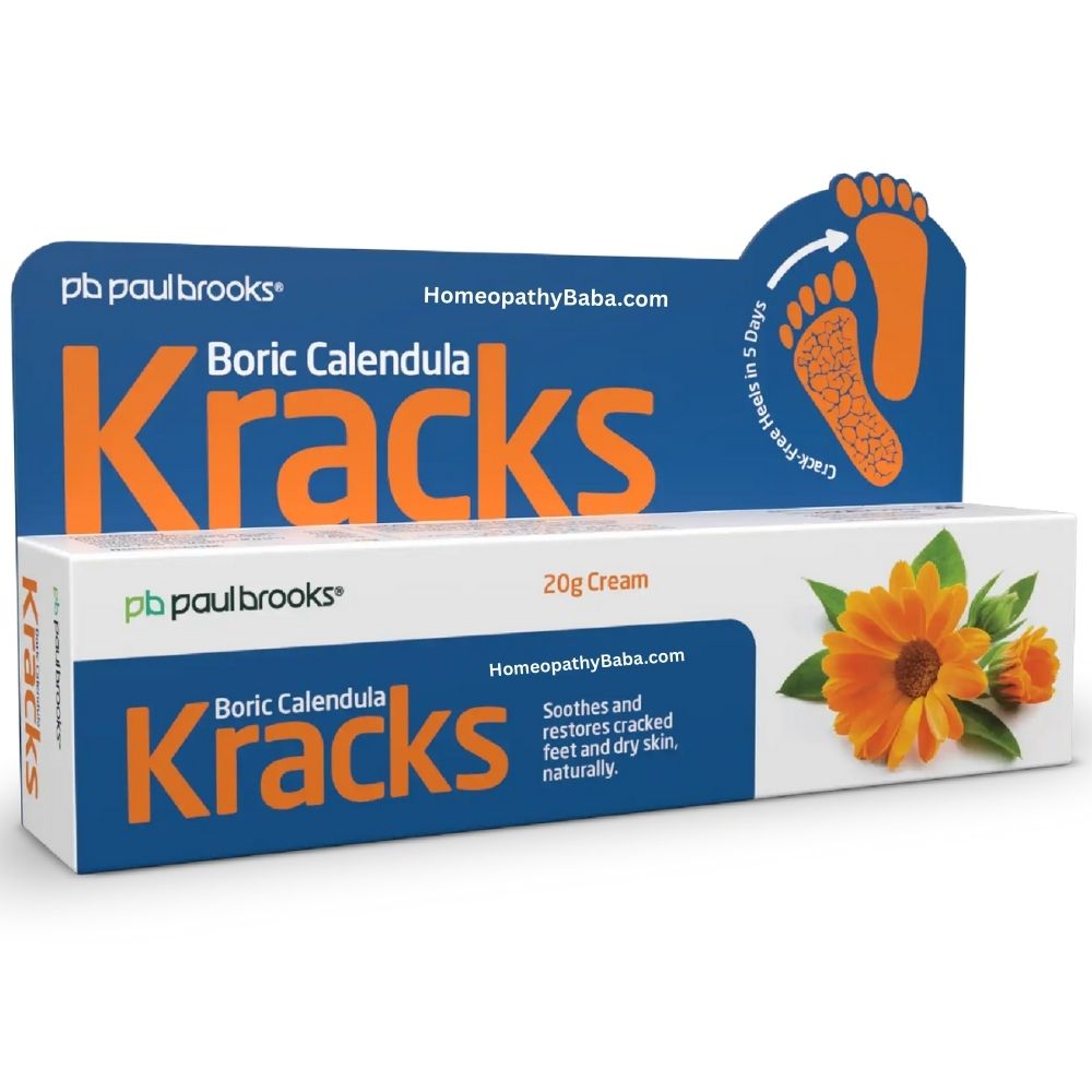 Boric Calendula Kracks Cream 20g packaging with branding and product description.

