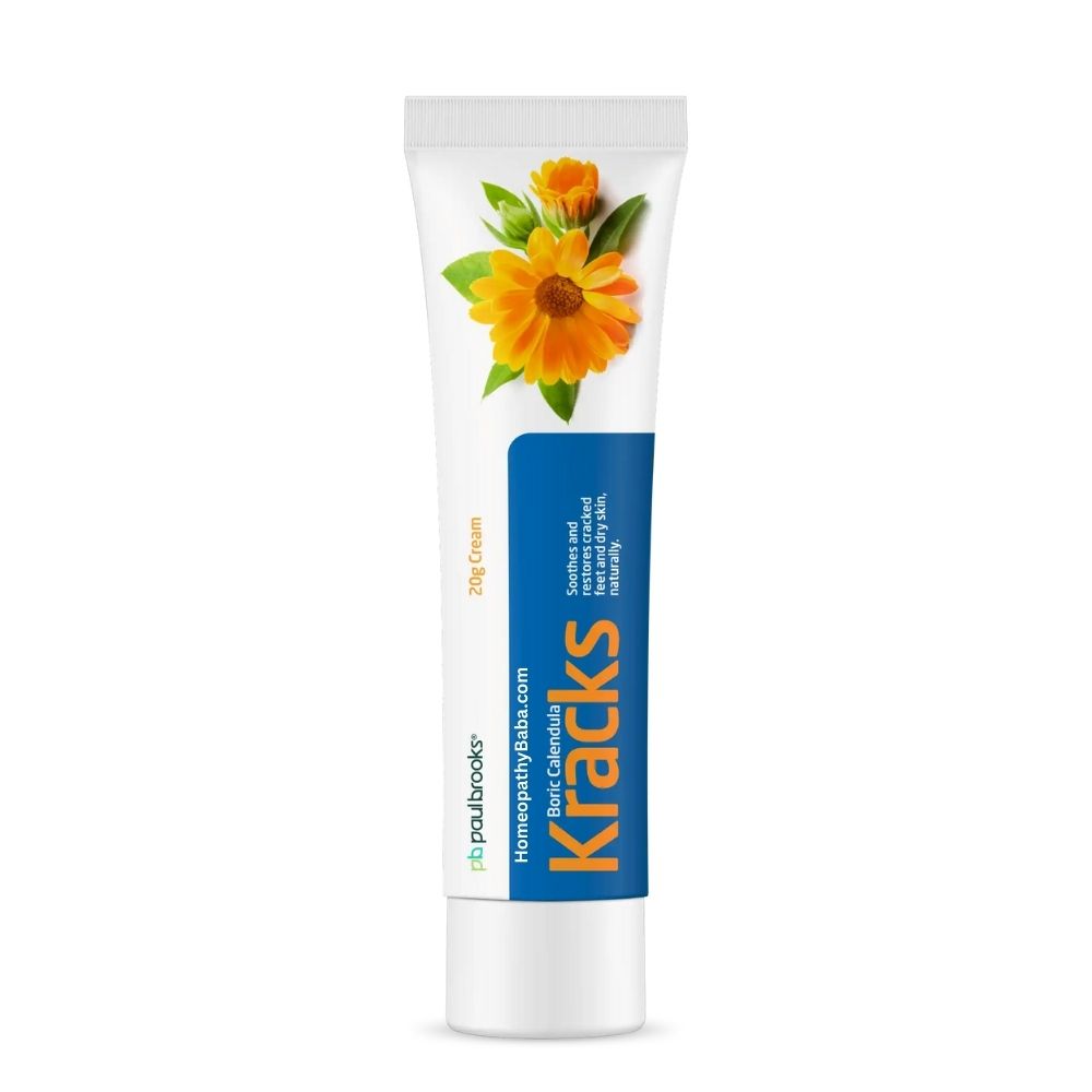 Tube of Boric Calendula Kracks Cream 20g with floral design on a white background

