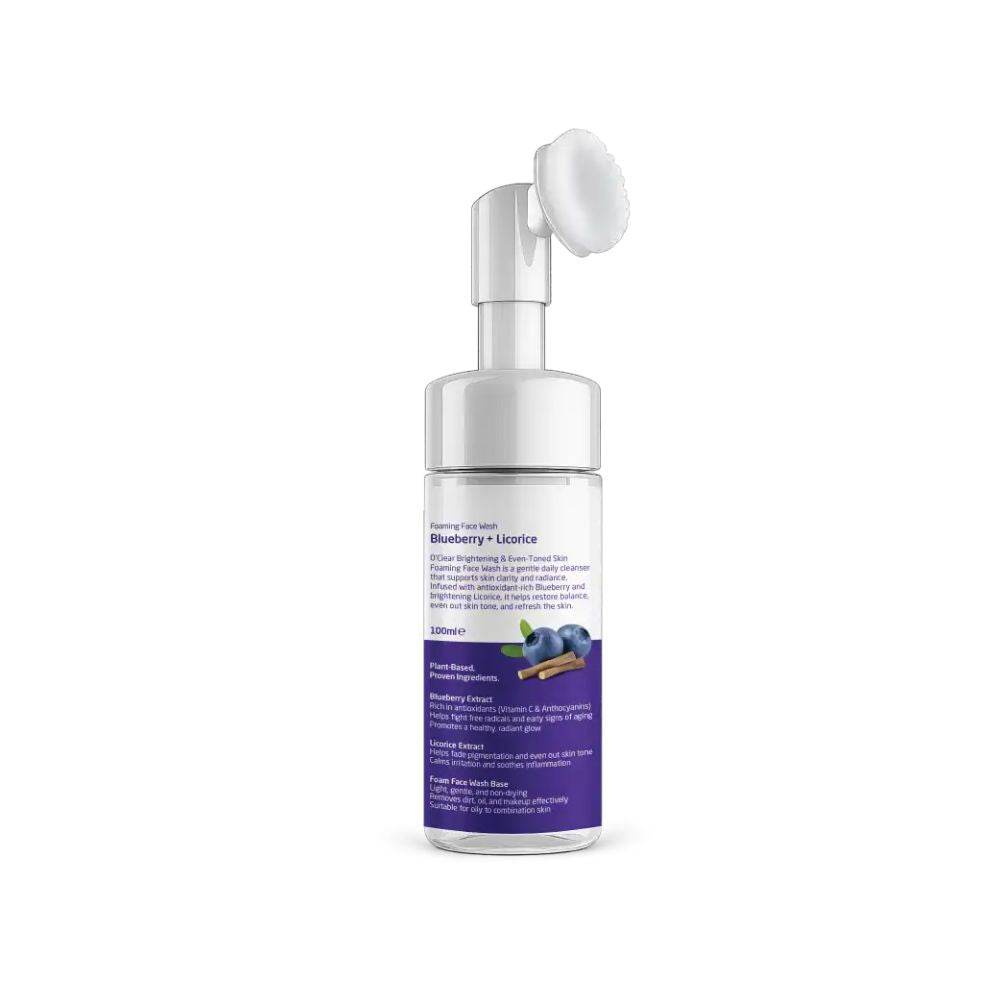 O'Clear Foaming Face Wash bottle with blueberry and licorice label on a white background

