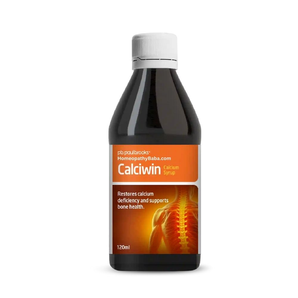 Paul Brooks Calciwin Calcium Syrup 120ml supplement bottle on a white background

