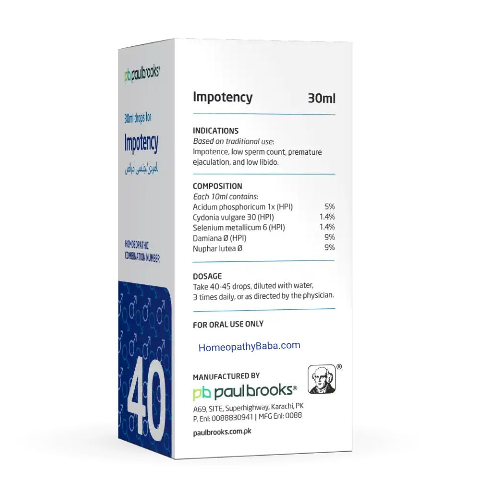 Paul Brooks Combination No 40 for Male Performance & Vitality | HomeopathyBaba.com