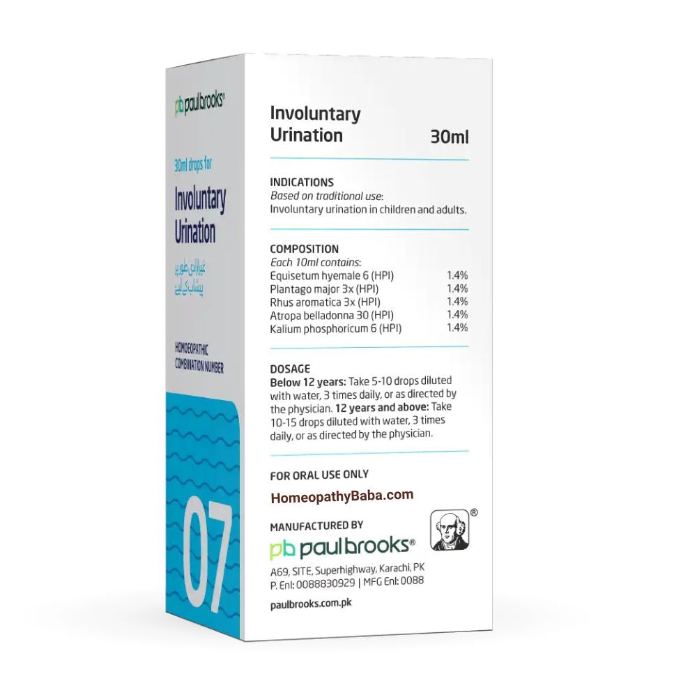 Paul Brooks Combination No 7 for Involuntary Urination | HomeopathyBaba.com