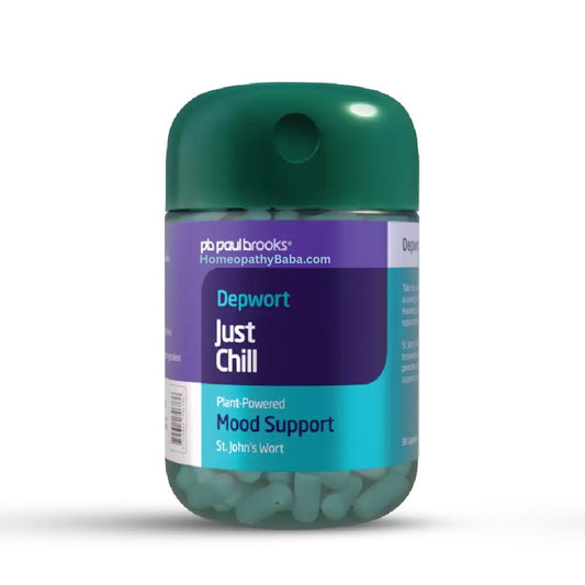 Paul Brooks Depwort Just Chill Capsules for Mood Support and Emotional Well-being | Homeopathy Baba