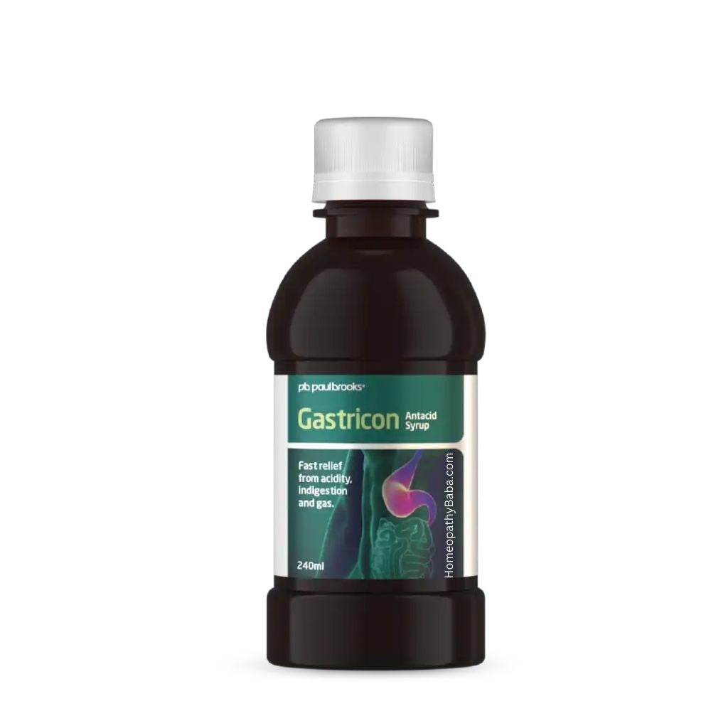 Bottle of Gastricon syrup on a white background

