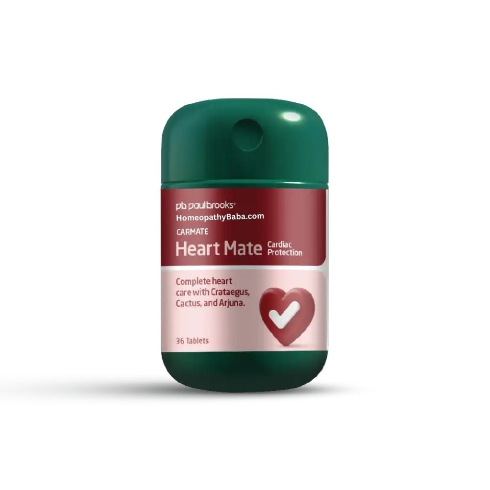 Green and red container of Paul Brooks Heart Mate Tablets on a white background


