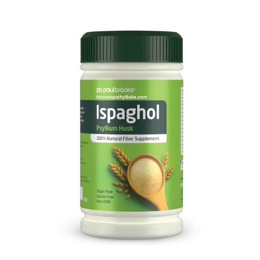 Paul Brooks Ispaghol Psyllium Husk 85g supplement bottle with green label on a white background

