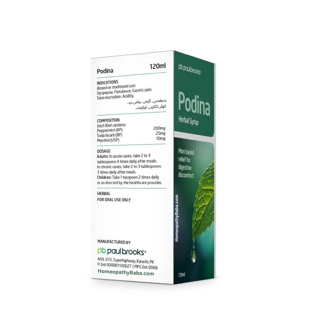Paul Brooks Podina Syrup for relief from acidity, gas, and indigestion | Homeopathy Baba