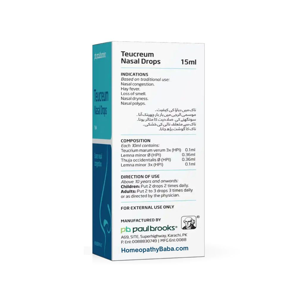 Paul Brooks Teucreum Nasal Drops for congestion and allergies | HomeopathyBaba.com