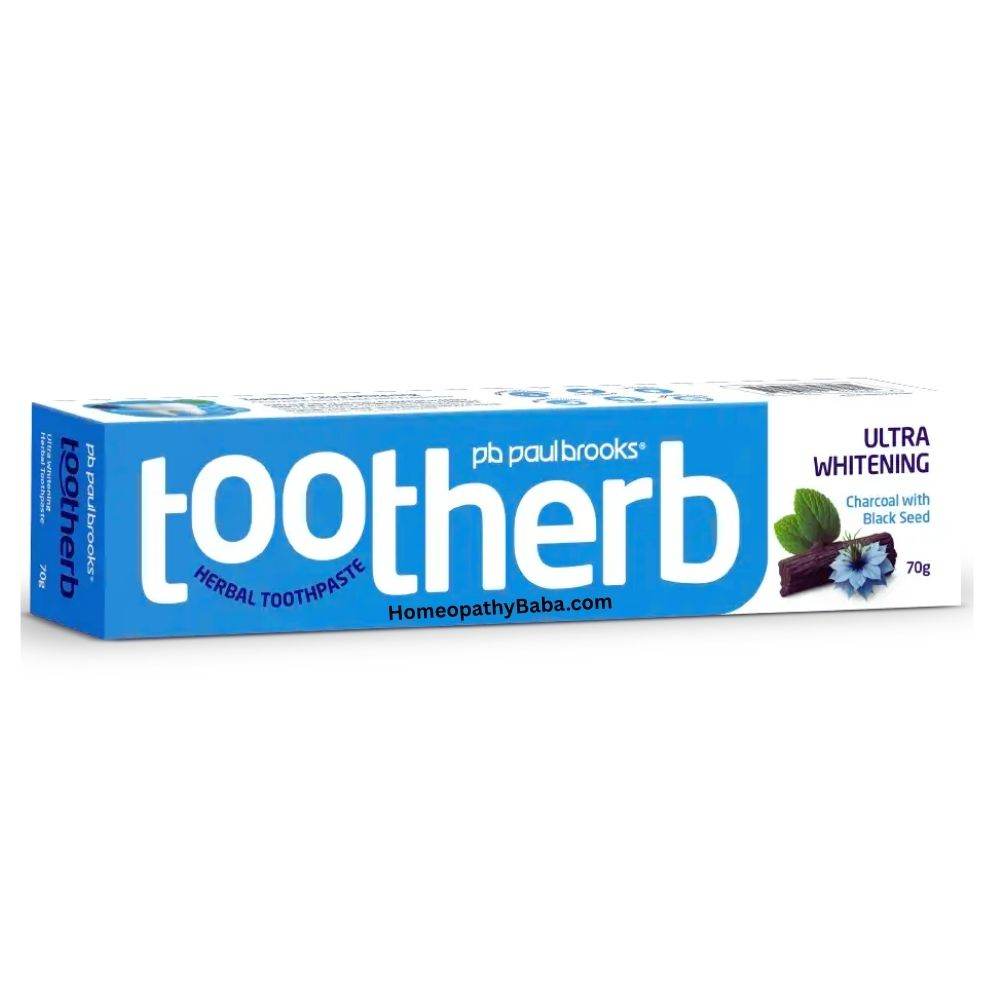 Paul Brooks Tootherb Herbal Toothpaste 70g box labeled 'tootherb' with branding details on a white background

