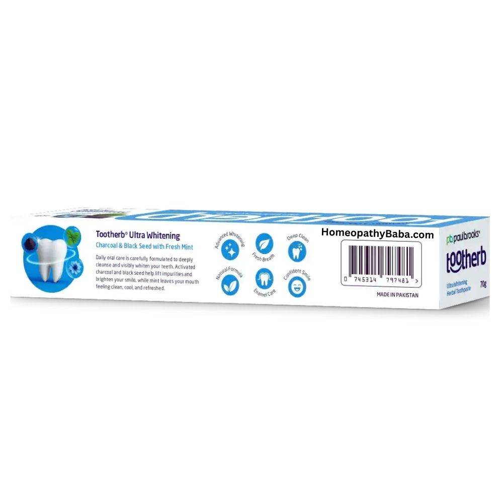 Paul Brooks Tootherb Herbal Toothpaste 70g tube packaging with branding and product details on a white background

