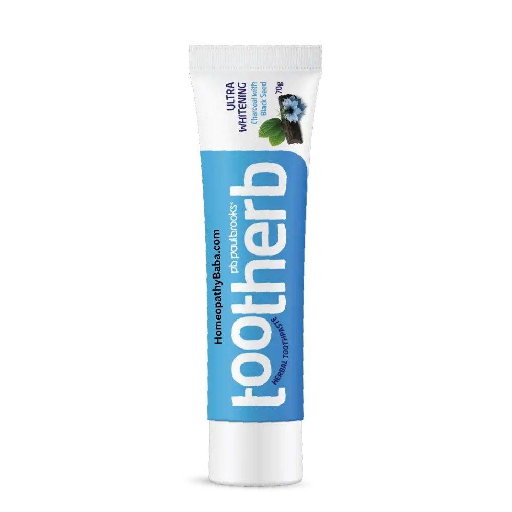 Paul Brooks Tootherb Herbal Toothpaste 70g tube with blue and white packaging on a white background

