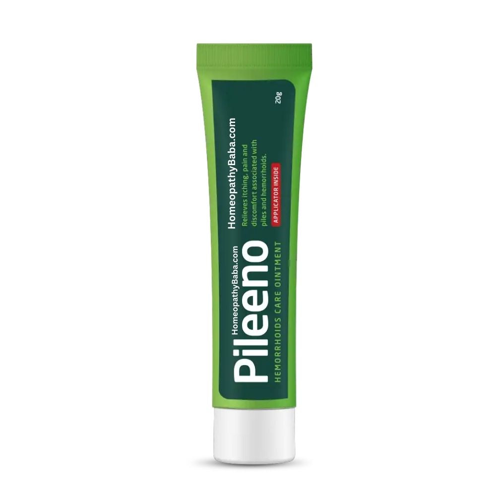 Green tube of Pileeno Ointment For Hemorrhoids & Piles by Paul Brooks on a white background

