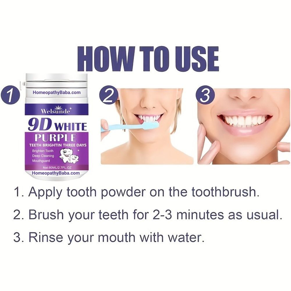 Welsunde 9D White Purple Tooth Powder | Brilliant 7-Day Smile Brightener