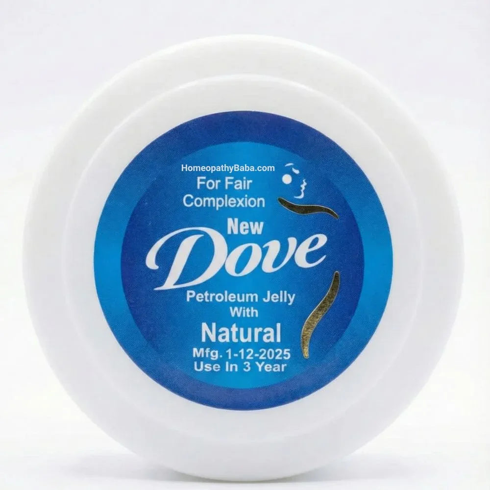Dove petroleum jelly container with blue label on a white background

